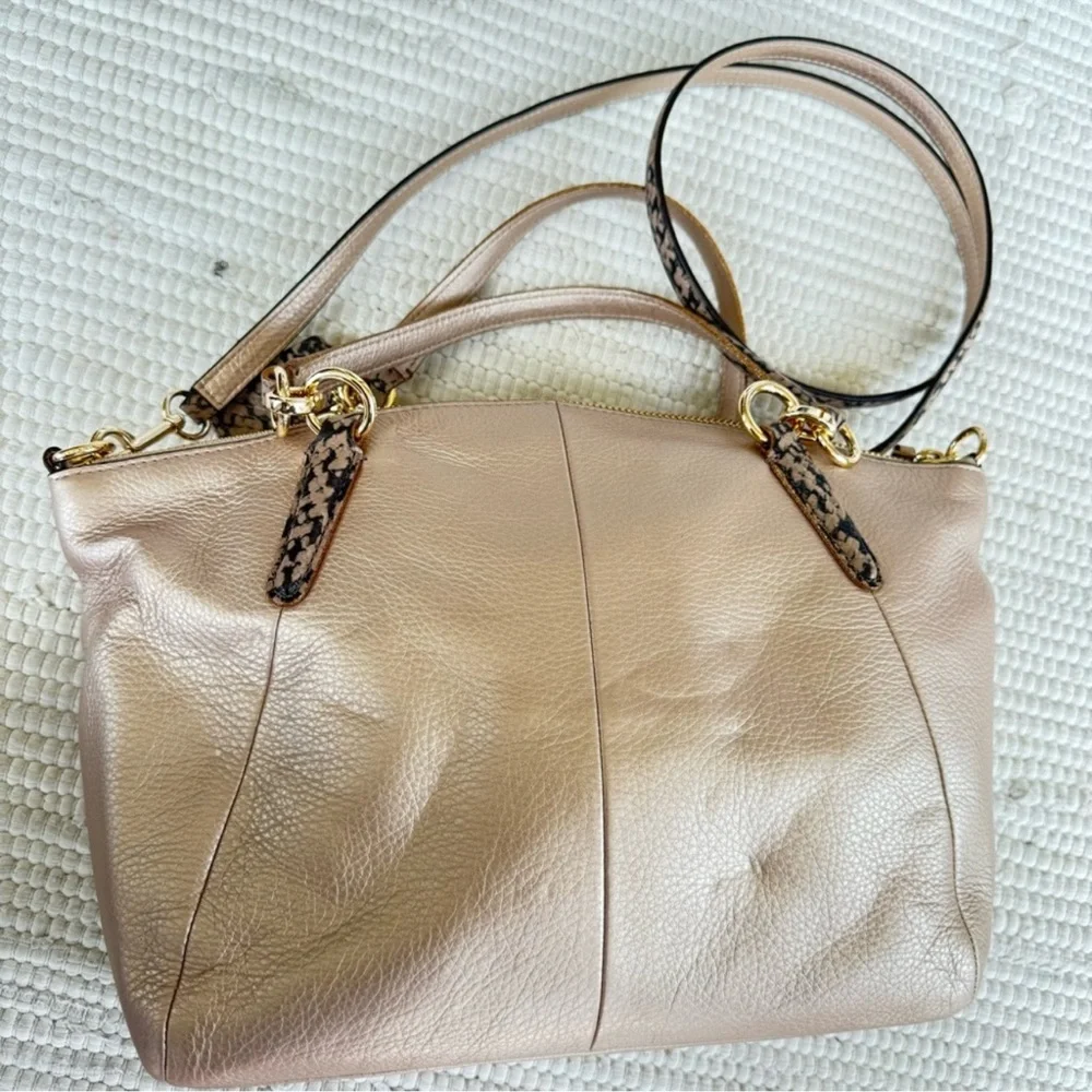 Coach Emma Satchel Metallic Blush Pebble Leather Snake Trim Crossbody